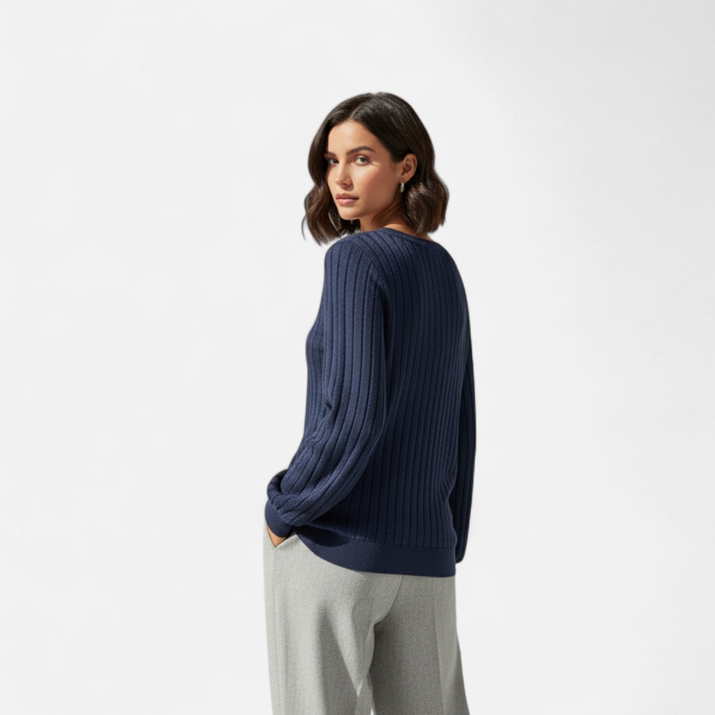 Jersey Mujer Cuello en V Acanalado